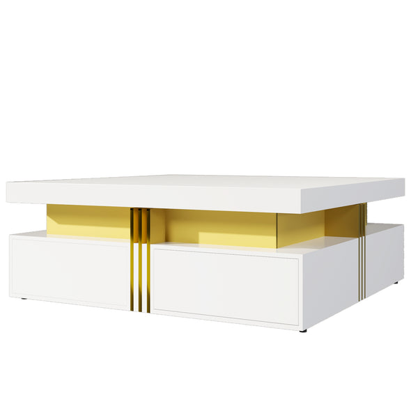 English Elm Modern Square Storage Coffee Table with 4 Drawers, 43.3" Top, Minimalist Durable MDF Design, White Glossy White CH359402AAK