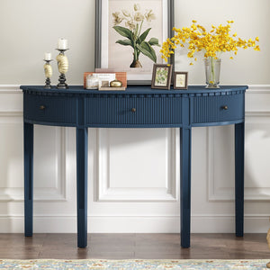 English Elm U-Style Pine Veneer Console Table with Vertical Stripe Drawer Fronts, Solid Pine Legs, 100 lb Top Navy Blue N711P173099V