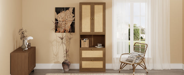 English Elm 2 Door Bookshelf with USB Port and 3 Drawers — Compact Pine-MDF Storage Cabinet for Living Room Walnut 80.1 L x 17.65 W x 6.3 H N701P245551D