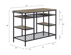 English Elm Lona Rustic Oak Kitchen Island with Black Metal Frame, 6 Open Shelves, 100lb Top Capacity B2726P272332