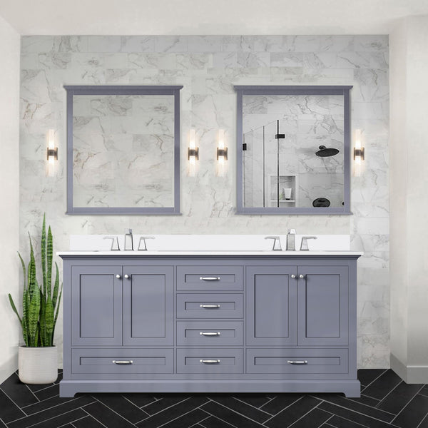 English Elm Dark Grey Double Bath Vanity 72 in W x 22 in D with Cultured Marble Top, Solid Wood, Soft-Close Storage Designed for Durability and Easy Installation B2731P258393