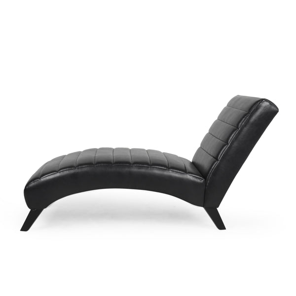 English Elm Christopher Knight Home® - FINLAY Curved PU Chaise Lounge with Birch Legs — Ergonomic Faux Leather Seat for Modern Comfort and Style Black 43.5 L x 26.5 W x 14.5 H 70507.00MDNT