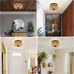 English Elm 3-Lights Woven Rattan Flush Mount Ceiling Light, Hand-Woven Cage Shade, Eco-Friendly Boho Fixture W2738P185409