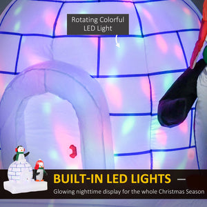 English Elm HOMCOM 5 ft Lighted Penguin Inflatable with Igloo and Rotating LED Lights, Waterproof Outdoor Decor W2225P249977