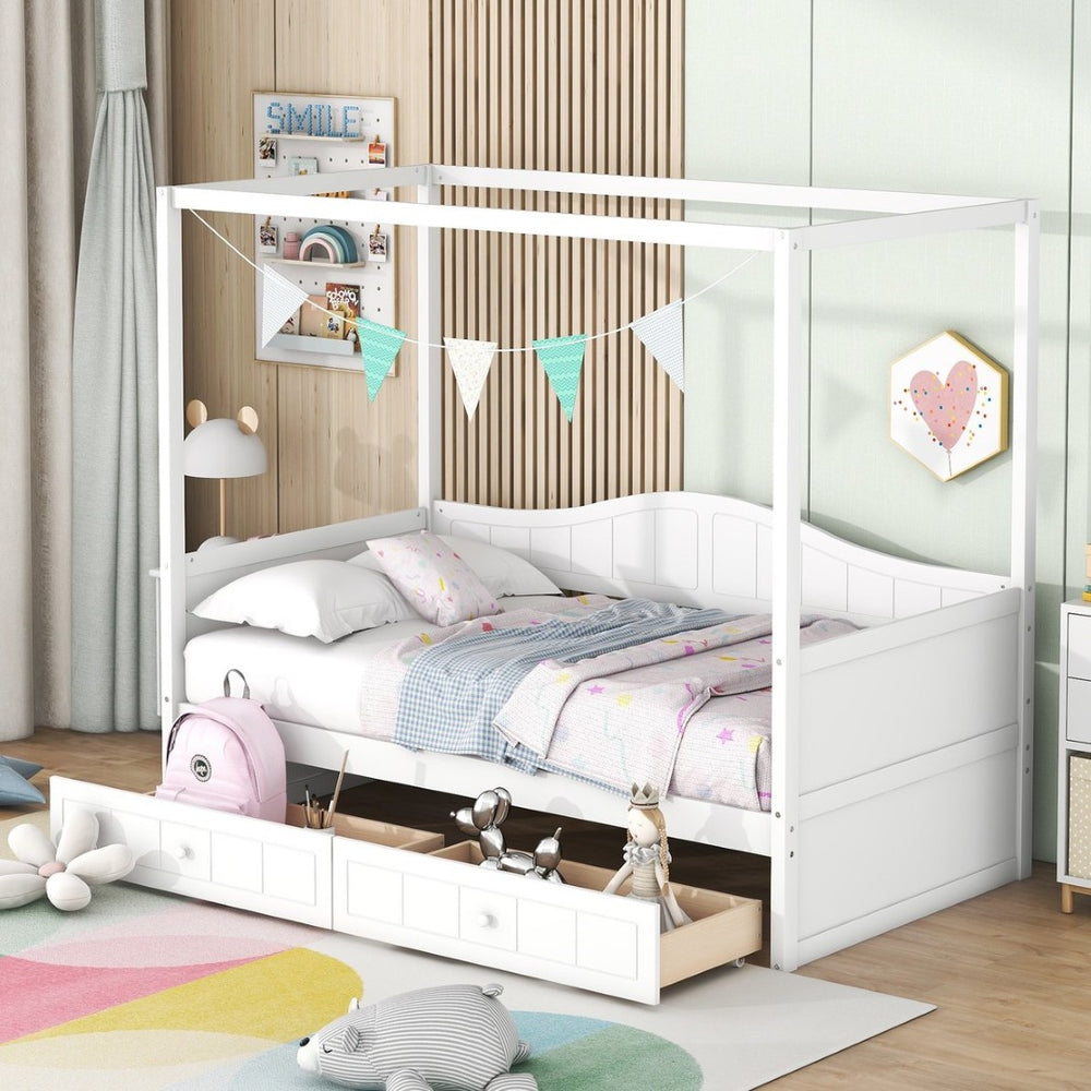 English Elm Twin Canopy Daybed with Pull Out Trundle Pinewood Frame for Kids or Guest Rooms N708P373435K