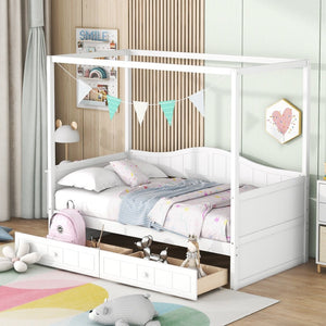 English Elm Twin Canopy Daybed with Pull Out Trundle Pinewood Frame for Kids or Guest Rooms N708P373435K