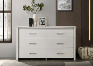 English Elm Seraphiel Six Drawer Wide Dresser Oak Tone Finish Matte Black Hardware Bedroom Storage White B2749P413332