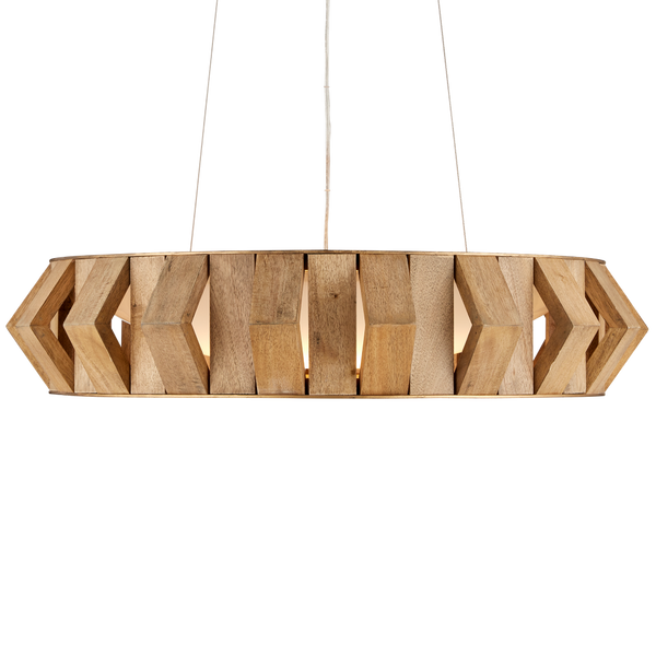 Plunge Chandelier: Stunning Mid-Century Modern Wood Pendant Light with Adjustable Height & LED Glow