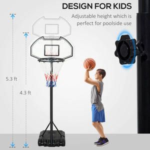 English Elm Basketball Hoop Portable Pool Stand with Adjustable Pole Weighted Rolling Base Outdoor T3971P383915