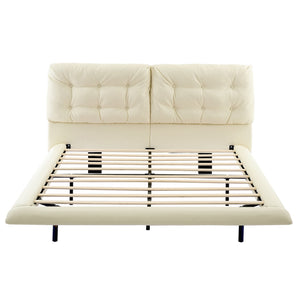 English Elm Christopher Knight Home® - Queen Plush Leather Upholstered Bed Frame with Wingback Headboard, Wavy Footboard, Quiet Support White 37.59 L x 32.25 W x 13 H N761S0000022W