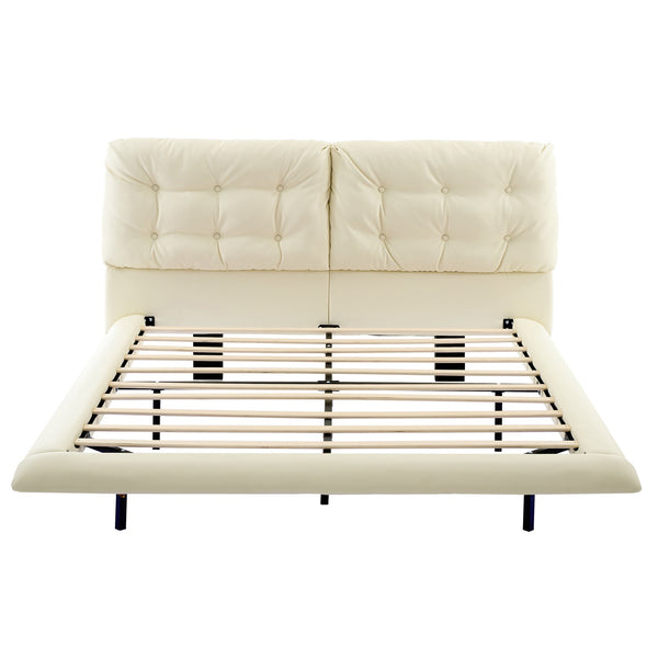 English Elm Christopher Knight Home® - Queen Plush Leather Upholstered Bed Frame with Wingback Headboard, Wavy Footboard, Quiet Support White 37.59 L x 32.25 W x 13 H N761S0000022W