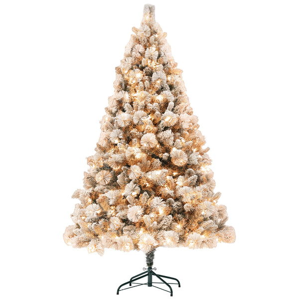 English Elm Homcom 6.5 Ft Pre-Lit Snow-Flocked Christmas Tree With 350 Lights & Metal Stand For Cozy Holidays W2225P249671
