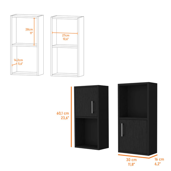 English Elm FM FM FURNITURE Dixie 2-Piece Wall Medicine Cabinets with Open Shelf, Compact Black Storage for Small Baths B128P321073