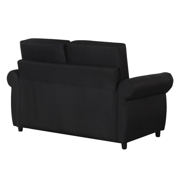 English Elm 57.9" Orisfur Pull Out Sofa Bed Loveseat Sleeper with Twin Memory Mattress, Linen Upholstery, USB Ports Black N719P210624B