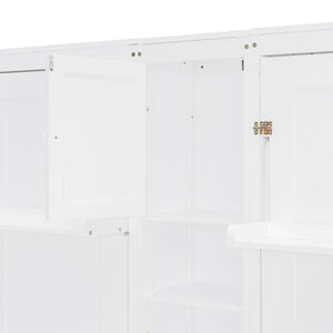 English Elm Dual Twin Murphy Beds with Built-In Cabinets & Shelves for Space-Saving Guest Rooms and Studios White N820S00058K