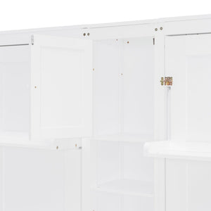English Elm Dual Twin Wall Murphy Beds with Storage Tower Shelves for Kids or Guest Rooms White N820S00058K-1