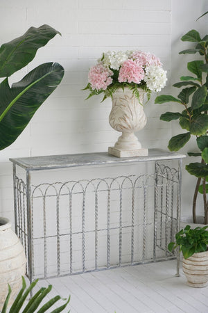 English Elm 40x14x31" Iron Entryway Console Table Twisted Bars Arched Panel Weathered Silver Finish W2078P453139