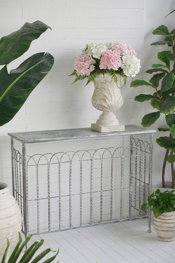 English Elm 40x14x31" Iron Entryway Console Table Twisted Bars Arched Panel Weathered Silver Finish W2078P453139