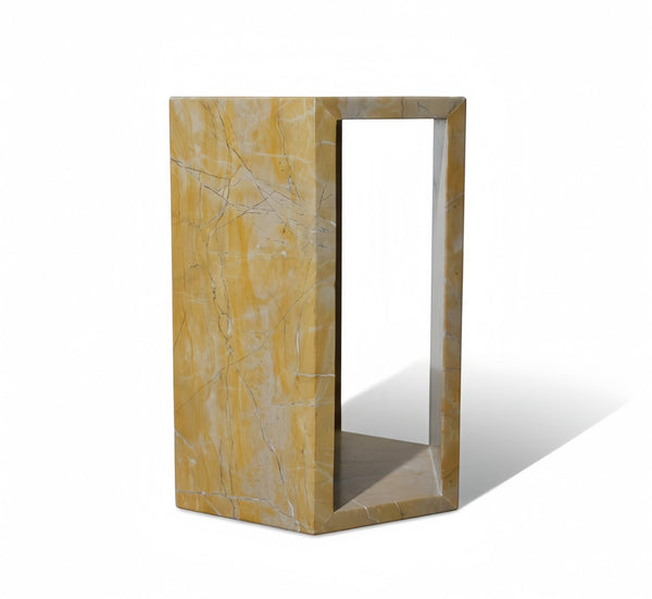 English Elm Genuine Solid Marble Hexagonal Pedestal End Table Polished Stone for Modern Living Gold W1696P407995