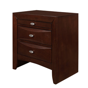 English Elm LUCILLE Walnut Brown Nightstand with Spacious Drawers and Chamfered Fronts, Solid Wood Accent Piece Merlot B201P295179