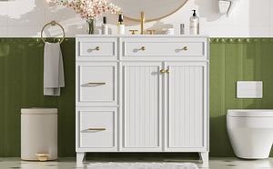 English Elm 36" Modern Bathroom Vanity with Ceramic Sink, Soft-Close Doors, Double-Layer Drawer & Storage Elegance White N729P289163K