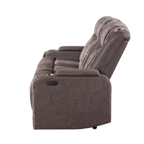 English Elm Duran Power Reclining Sofa with Led Lighting Headrest Usb and Drop Down Table Brown B201P412679