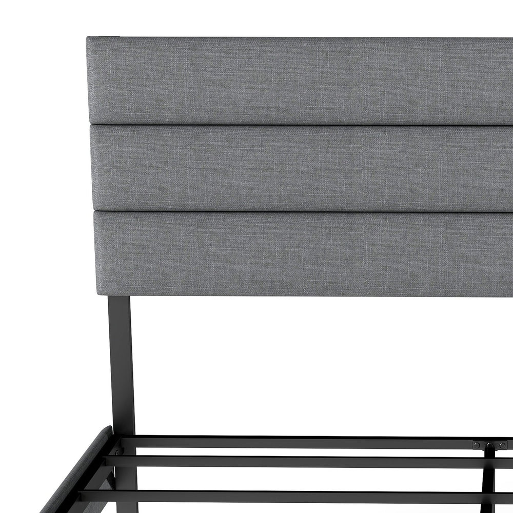 English Elm Twin Upholstered Metal Bed Frame with Headboard, No Box Spring Needed, 14" Underbed Storage, Grey/Black Modern Design T3963P385004