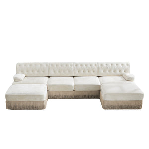 English Elm 4-seater Cloud Sectional with Ottomans Button Tufted Fleece Tassel Skirt Sofa W714S01690