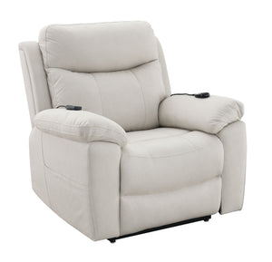 English Elm Chriki Beige Polished Microfiber Power Recliner with Lift, Heated Massage, Ergonomic Support & Remote Comfort B2726P242437