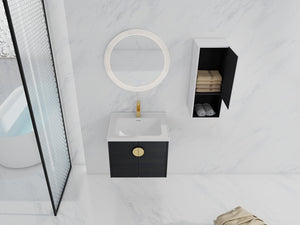 English Elm 24" Wall-Mounted Bathroom Vanity With Ceramic Sink & Side Cabinet - Soft Close Doors, Stylish Storage W999S00328