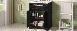 English Elm 24" Matte Single Sink Vanity Solid Poplar Frame Gold Hardware Soft Close Cabinet Black N710P389449B