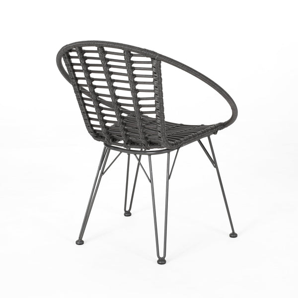 English Elm Christopher Knight Home® - HIGHLAND Grey Rattan Dining Chair with Metal Frame — Cozy Basket Seat, Angled Minimalist Design SEAT65484.00GRY