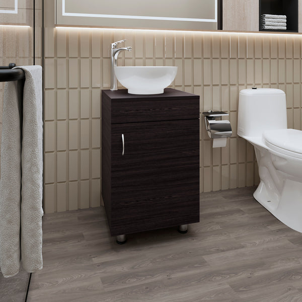 English Elm FM Modern Floating Bathroom Vanity with Integrated Sink and Soft-Close Door for Sleek Storage Wenge 28.35 L x 22.44 W x 11.42 H B128P293886