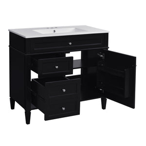 English Elm 36'' Modern Bathroom Vanity With Ceramic Sink, Elegant Storage Cabinet & 2 Drawers For Essentials N710P230246B