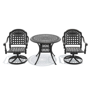 English Elm 3-piece Outdoor Cast Aluminum Bistro Set with Swivel Chairs and Round Patio Table W1710S00335