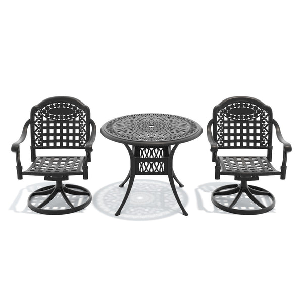 English Elm 3-piece Outdoor Cast Aluminum Bistro Set with Swivel Chairs and Round Patio Table W1710S00335