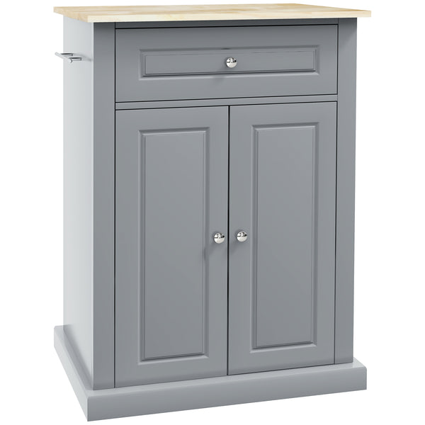 English Elm HOMCOM Rolling Kitchen Island Cart with Drawer, Adjustable Shelf, 2 Towel Racks & Wheels – Grey W2225P229114