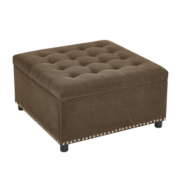 English Elm Storage Ottoman Tufted Nailhead Trim Lift Top Footstool for Living Room or Bedroom Coffee W5568P447091