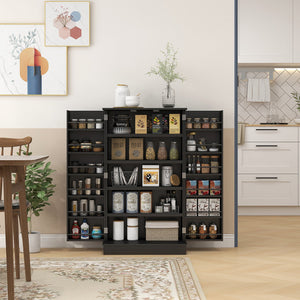 English Elm HOMCOM 41" Kitchen Pantry Storage Cabinet with 5-Tier Shelves, 12 Door Racks, Anti-Tip Straps, Sleek Design Black W2225P229097