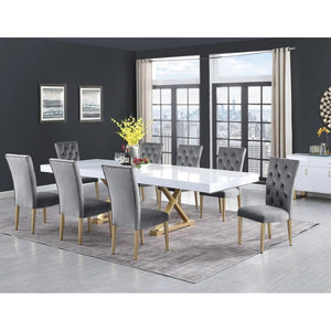 English Elm Velvet Button Tufted Dining Chairs with Brushed Gold Legs Glam Set of Two Gray B011P446653