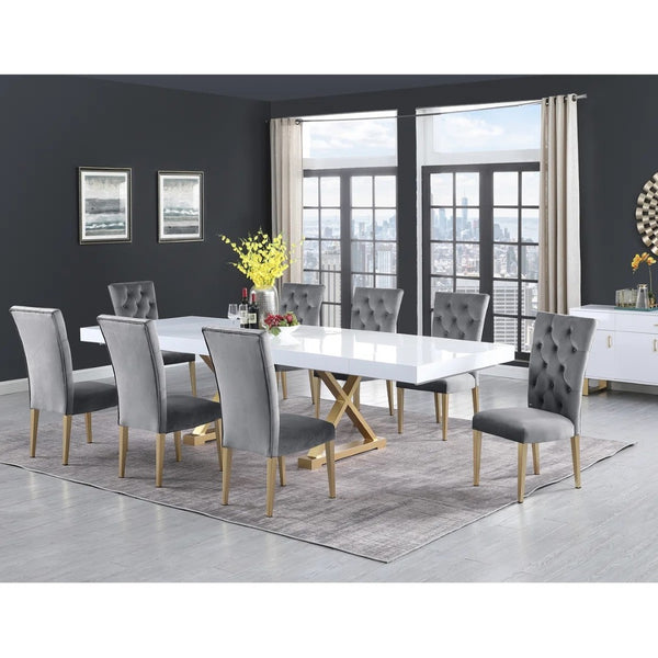 English Elm Velvet Button Tufted Dining Chairs with Brushed Gold Legs Glam Set of Two Gray B011P446653