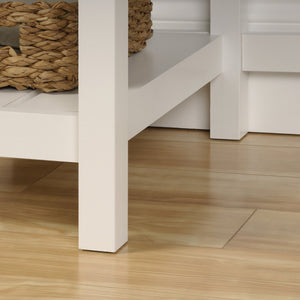 English Elm Desk, Modern White-Finish Workspace With Ample Storage, Open Shelves & Durable Engineered Wood Design B356P402727