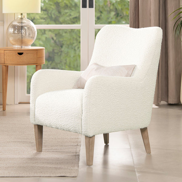 English Elm Jennifer Taylor Home - Nimbus 27.5" Curved Accent Chair Ivory Bouclé — Cozy Faux Sheepskin Upholstery, Tapered Wood Legs B2719P238256