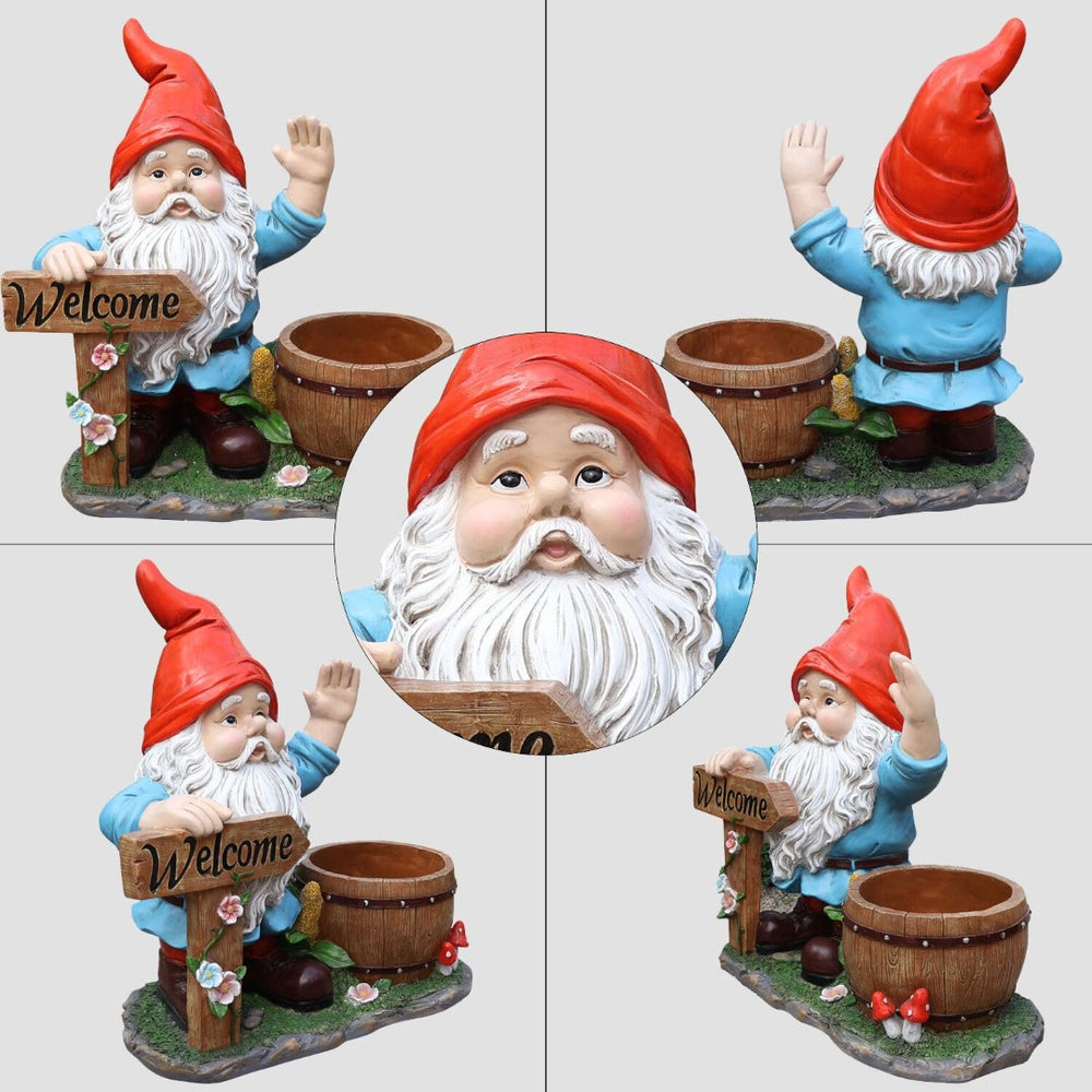 English Elm Outdoor Gnome Statue with Integrated Planter Bowl Whimsical Garden Focal Point W5398P455470