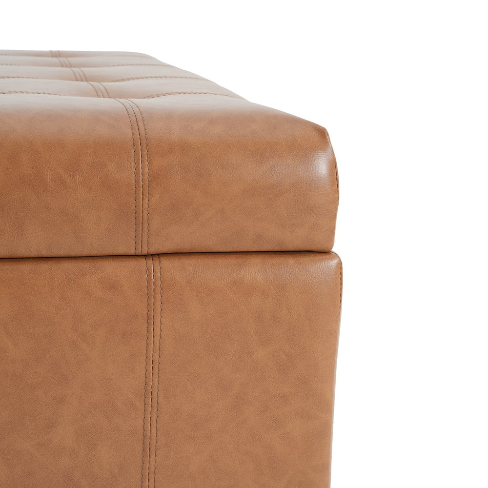 English Elm Christopher Knight Home® - ISABELLA Tufted Waffle Stitch Storage Ottoman, PU Light Brown Upholstered, Contemporary 31”x31”x18” N757P254449O