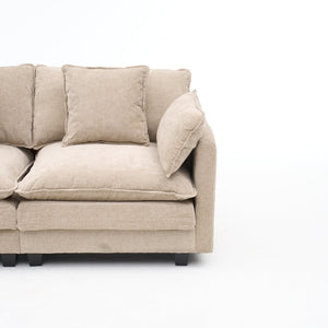 English Elm Beige Chenille Sectional Sofa with Modular Ottoman for Living Room or Studio Coffee W2603S00002