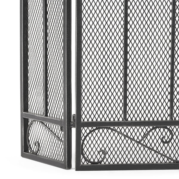 English Elm Christopher Knight Home® - FIRE Decorative Iron Fireplace Screen with Durable Mesh Shield and Classic Curved Frame for Safety and Style Black+Silver 65184.00BLKSILV