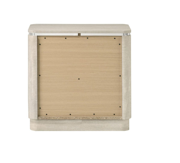 English Elm Contemporary Glam Nightstand Glossy White Lacquer Chrome Legs Dovetail Drawer Bedroom B2741P433336