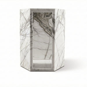 English Elm Genuine Solid Marble Hexagonal Pedestal End Table Polished Stone for Modern Living White+Multi W1696P408000