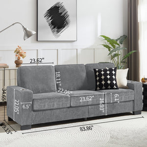 English Elm 83.86"Corduroy comfy sofa with resilient sponge & spring cushions, stylish modern 3-seater for living spaces Gray W1359P215066